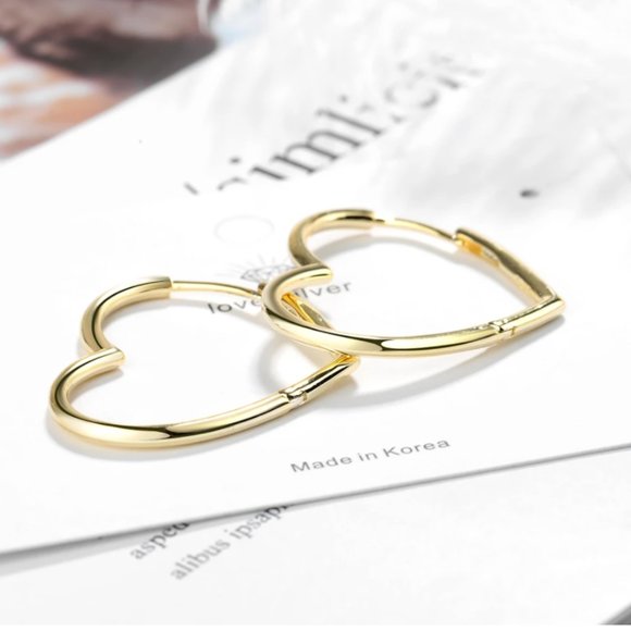 925 Silver Love Heart Hoop Earrings - Picture 4 of 12